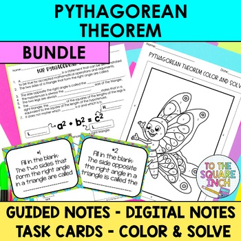 Preview of Pythagorean Theorem Notes & Activities | Digital Notes | Task Cards | Coloring