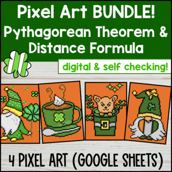 Preview of St. Patrick's Day | Pythagorean Theorem Pixel Art BUNDLE | Distance Formula