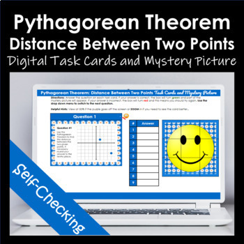 Preview of Pythagorean Theorem Distance Between Two Points Digital Task Cards Mystery Pic