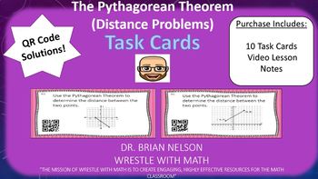 Preview of Pythagorean Theorem Distance Problems (Task Cards & Interactive Video Lesson!)