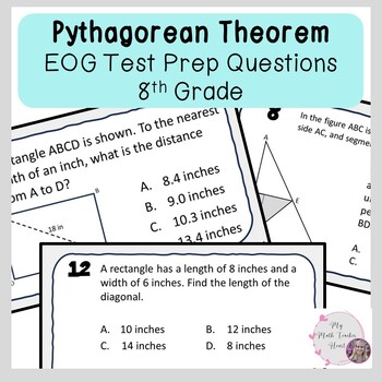 Preview of Pythagorean Theorem | EOG Review Questions | Grade 8 Math | Test Prep