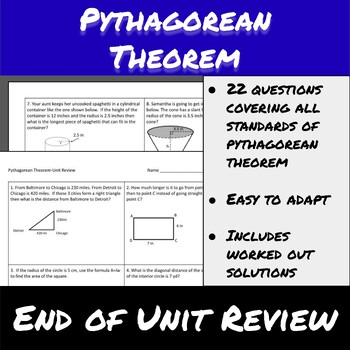 Preview of Pythagorean Theorem-End of Unit Review