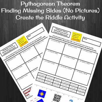 Preview of Pythagorean Theorem Finding Missing Sides (No Pictures) Create a Riddle Activity