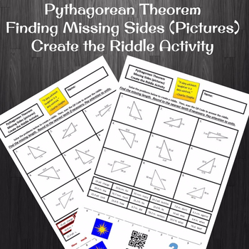 Preview of Pythagorean Theorem Finding Missing Sides (Pictures) Create a Riddle Activity