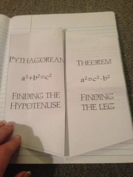 Preview of Pythagorean Theorem Foldables for fidning the leg and finding the hypotenuse