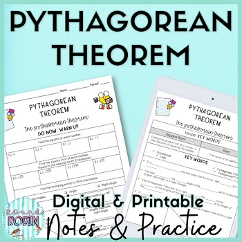 Preview of Pythagorean Theorem Guided Notes Practice Homework 8th Grade Math Worksheets
