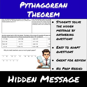 Preview of Pythagorean Theorem-Hidden Message-Distance Between Points on a Coordinate Grid