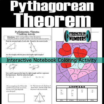 Preview of Pythagorean Theorem Interactive Notebook Valentine's Day Coloring Activity