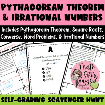Preview of Pythagorean Theorem & Irrational Numbers Self-Grading Scavenger Hunt