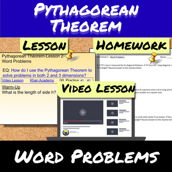 Preview of Pythagorean Theorem-Lesson 2-Word Problems