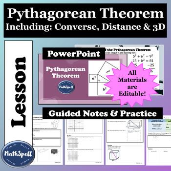 Preview of Pythagorean Theorem Full Lesson | PowerPoint, Guided Notes, Practice | Sub Plan
