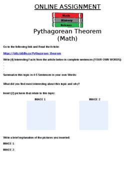 Preview of Pythagorean Theorem (Math) Online Assignment