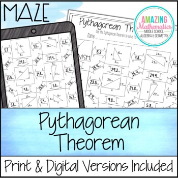 Preview of Pythagorean Theorem Worksheet - Maze Activity