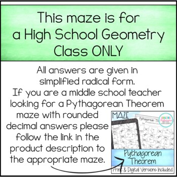 Pythagorean Theorem Worksheet - Simplified Radical Answers Maze Activity