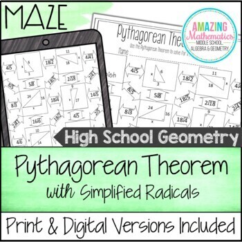 Pythagorean Theorem Worksheet – Simplified Radical Answers Maze Activity