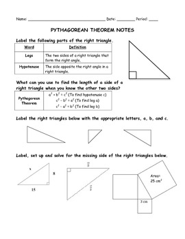 Preview of Pythagorean Theorem Notes with Word Problems