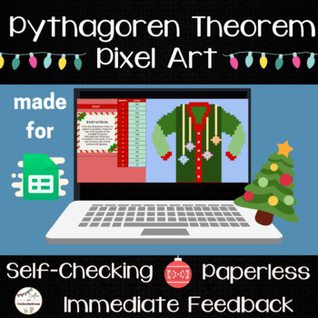 Preview of Pythagorean Theorem Pixel Art - Digital Math Activity - Christmas Themed