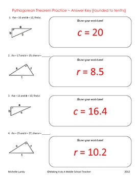 Pythagorean Theorem Practice with Answer Key by Making It Teacher