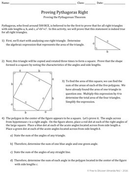 Pythagorean Theorem Proof Worksheet by Free to Discover | TpT