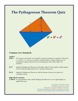Preview of The Pythagorean Theorem Assessments: Quiz and Unit Exam