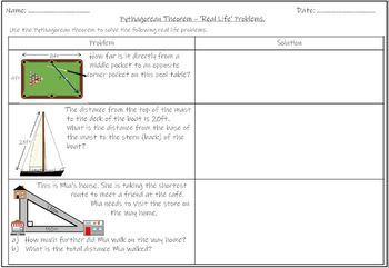 Preview of Pythagorean Theorem 'Real Life' Problems & Codebreaker Worksheets.