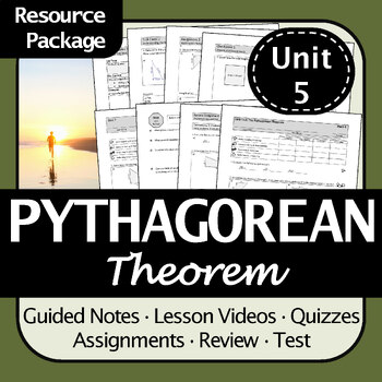 Preview of BC Math 8 Pythagorean Theorem Resources: Guided Notes, Practice, Quizzes, Test