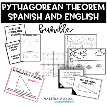 Preview of Pythagorean Theorem Resources English and Spanish Bundle