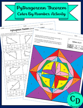 Preview of Pythagorean Theorem (Right Triangles) Color by Number Activity