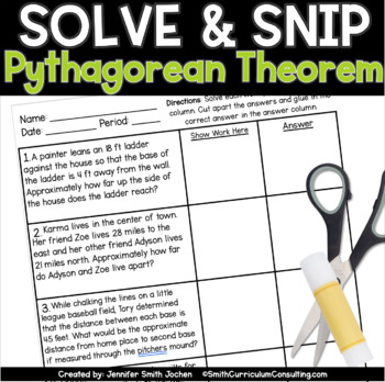 Preview of Pythagorean Theorem Solve and Snip® Interactive Word Problems Math Activity
