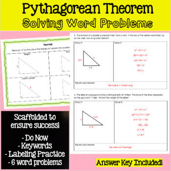 Preview of Pythagorean Theorem - Solving Word Problems with Scaffolded Key Word Strategies