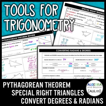 Preview of Pythagorean Theorem | Special Right Triangles | Convert Degrees and Radians