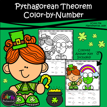 Preview of Pythagorean Theorem | St. Patrick's Day | Color-by-Number Worksheet