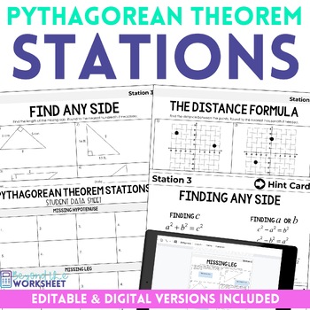 Preview of Pythagorean Theorem Math Stations | Math Centers