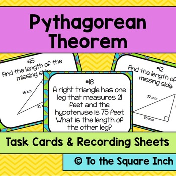 Preview of Pythagorean Theorem Task Cards | Math Center Practice Activity