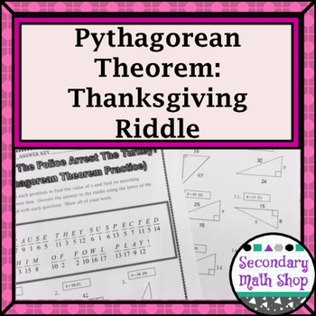 Preview of Right Triangles - Pythagorean Theorem Thanksgiving Riddle Worksheet