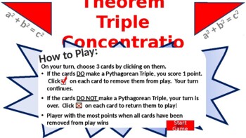 Preview of Pythagorean Theorem Triples Concentration