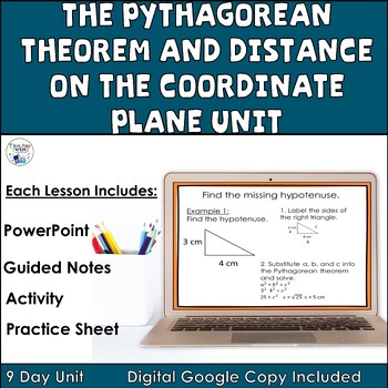 Preview of Pythagorean Theorem and Distance on Coordinate Plane 8th Grade Math Lessons Unit
