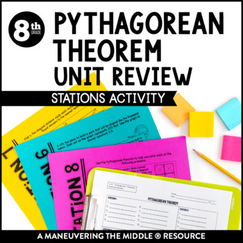 Preview of Pythagorean Theorem Unit Review Stations Activity including Word Problems