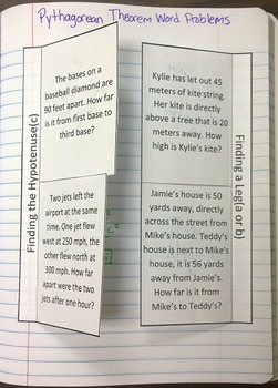 Preview of Pythagorean Theorem Word Problems Foldable Notes SOL(2016) 8.9b
