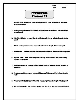Preview of Pythagorean Theorem Worksheet #1