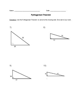 Pythagorean Theorem Worksheet by Erin Burns | Teachers Pay Teachers