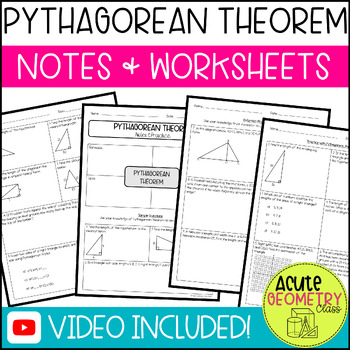Preview of Pythagorean Theorem Guided Notes with Video Lesson and Practice Worksheet