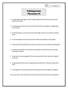 Preview of Pythagorean Theorem Worksheet Bundle (1-5)