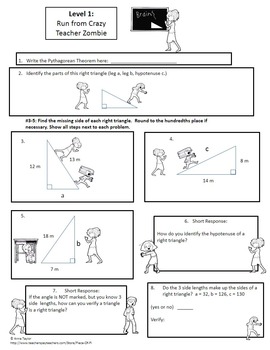 Pythagorean Theorem Converse Zombies 8 G 6 And 8 G 7 Assessments Differentiation