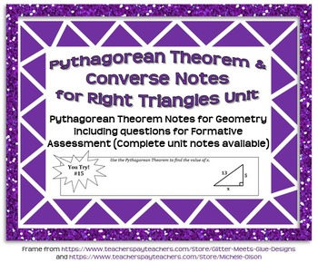 Preview of Pythagorean Theorem and Converse Guided Notes for Right Triangles (Geometry)