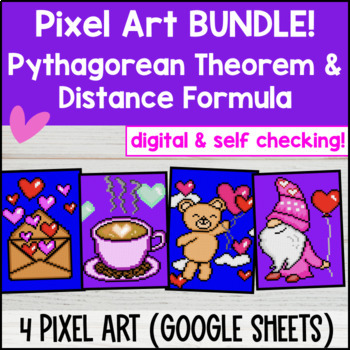 Preview of Pythagorean Theorem & Distance Formula Digital Pixel Art BUNDLE Hypotenuse Legs