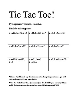 Preview of Pythagorean Theorem and Distance Formula Tic Tac Toe