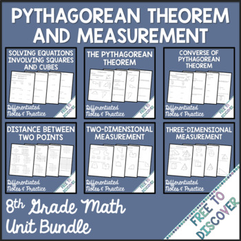 Preview of Pythagorean Theorem & Measurement Notes Practice Assessments Bundle