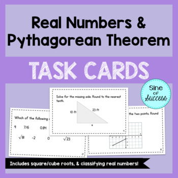 Preview of Pythagorean Theorem and Real Numbers Task Cards - Math Centers