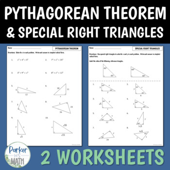 Preview of Pythagorean Theorem and Special Right Triangles PDF WORKSHEETS